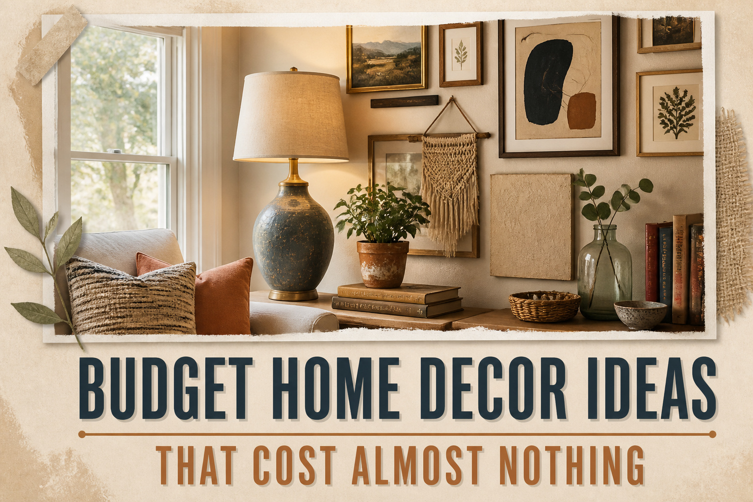 A collage of various budget home decor ideas showcasing creativity and style.