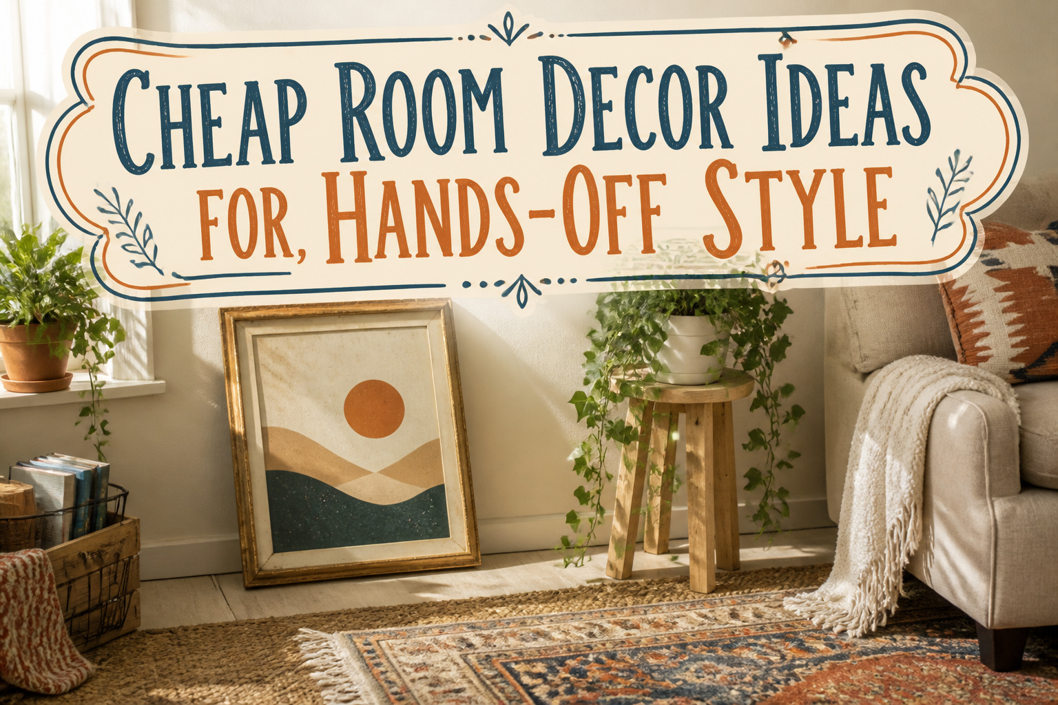 A well-decorated room showcasing various affordable decor ideas.