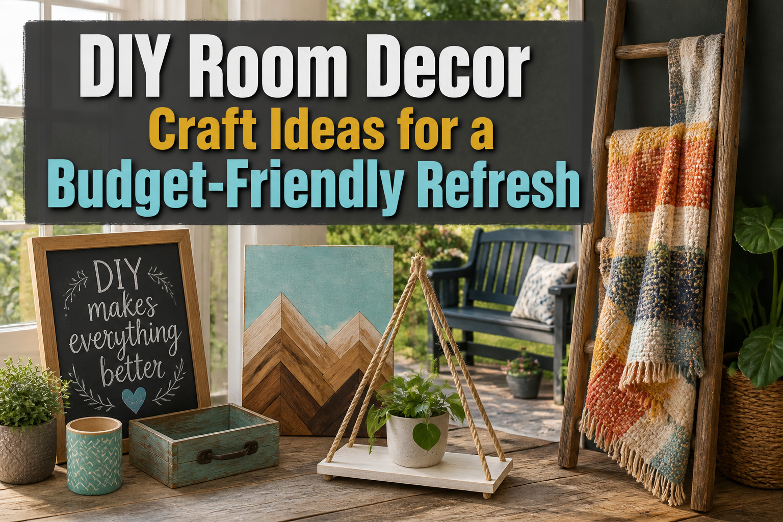 An assortment of DIY room decor crafts displayed together.