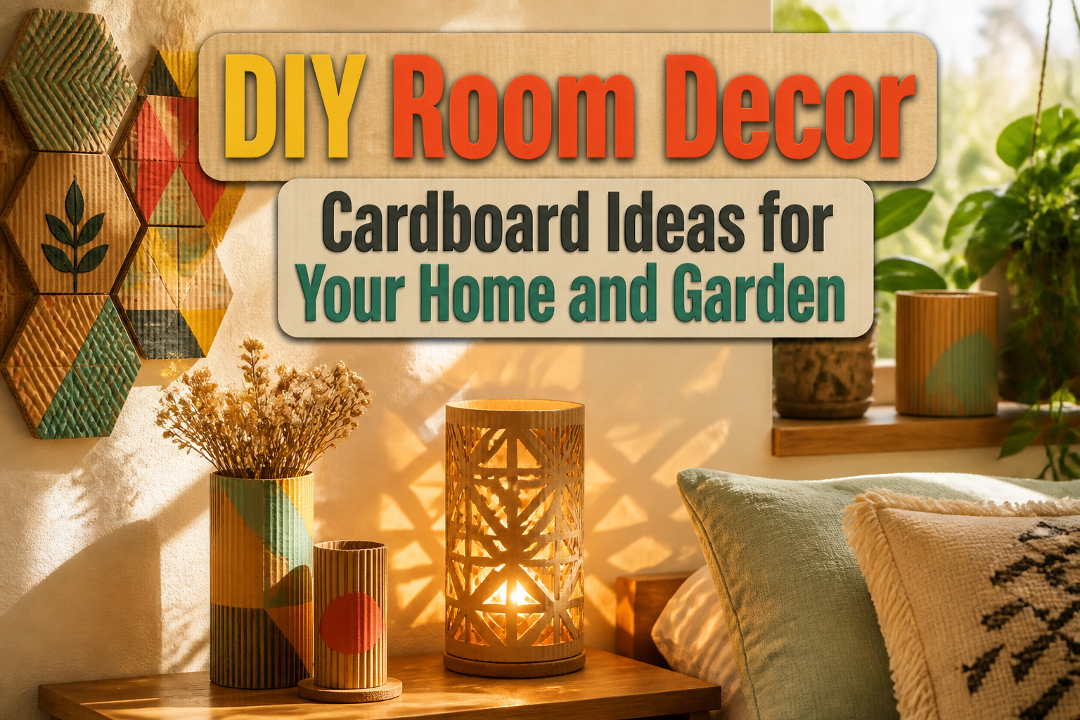 A collage of various DIY cardboard decor projects for home and garden.