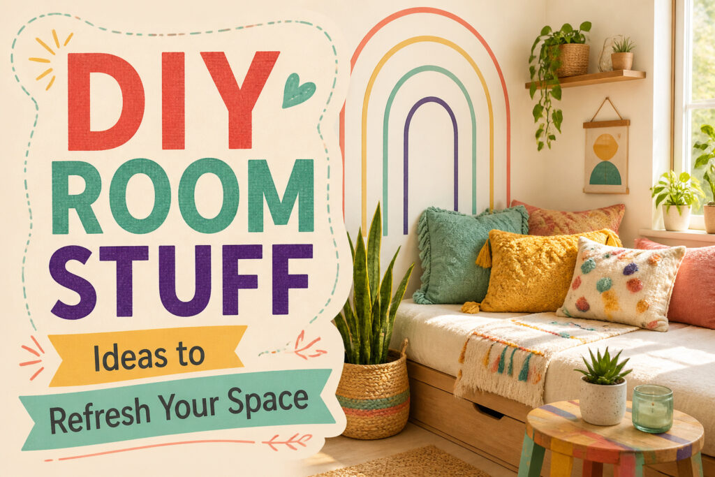 A decorated room featuring various DIY decor projects.