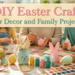 Various DIY Easter crafts displayed, including eggs and decorations.