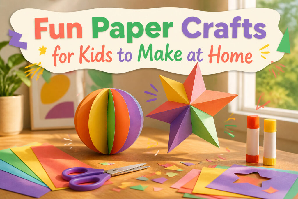 A variety of colorful paper crafts displayed on a bright table.