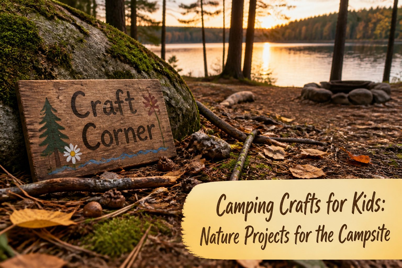 An assortment of camping crafts materials spread out on a table.