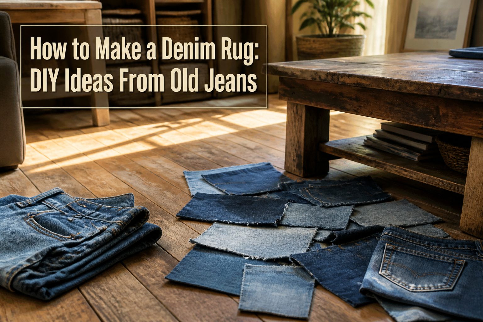 Various DIY denim rugs demonstrating different styles and crafting methods.