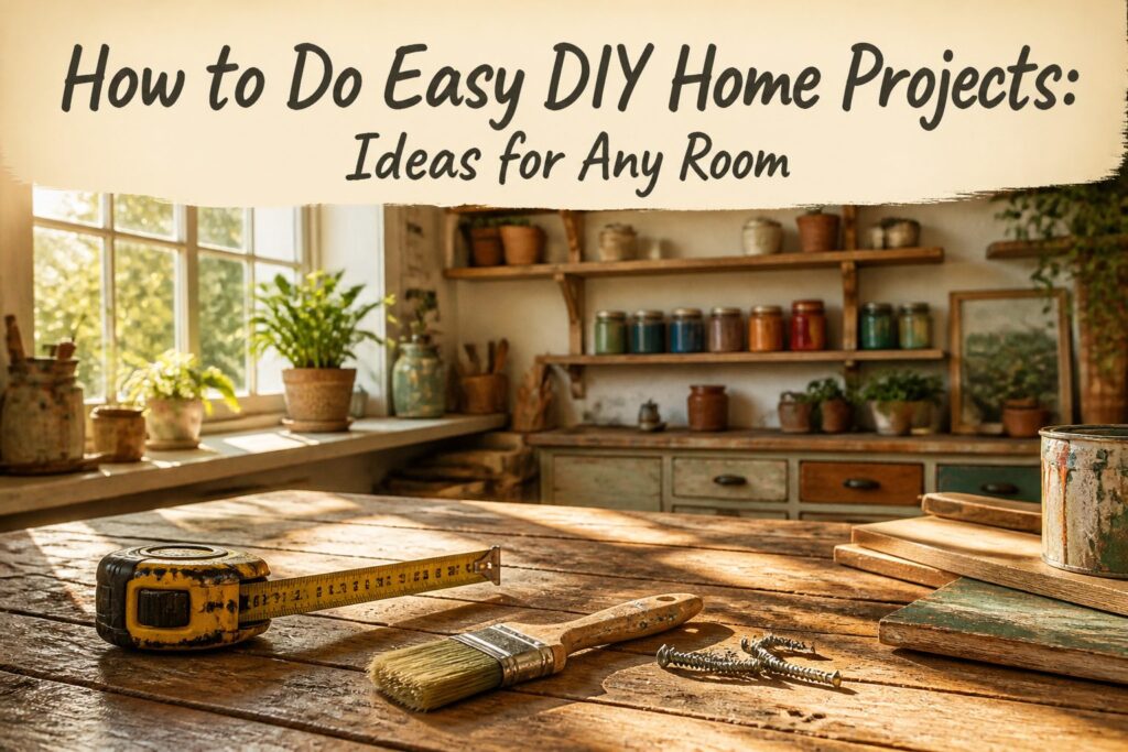 A variety of DIY home project ideas displayed in a visually appealing layout.