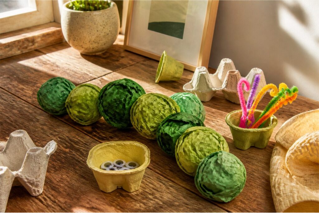 A vibrant caterpillar craft made from colorful construction paper balls.