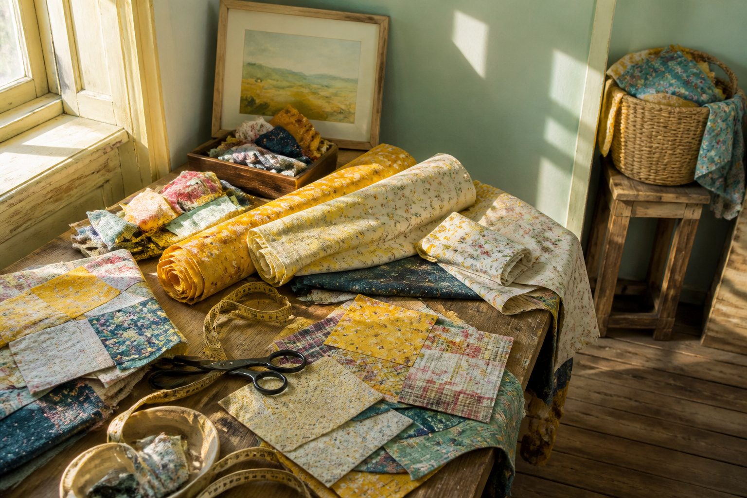 Various scrap fabric crafts displayed together, highlighting creative projects.