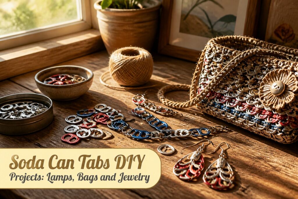 Various DIY projects using soda can tabs displayed together.