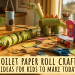Various toilet paper roll crafts displayed on a table.