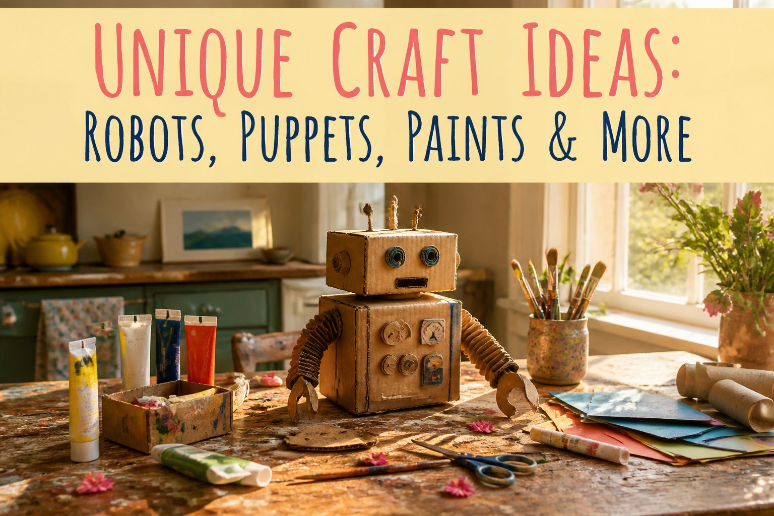 A collection of unique craft ideas displayed on a table.